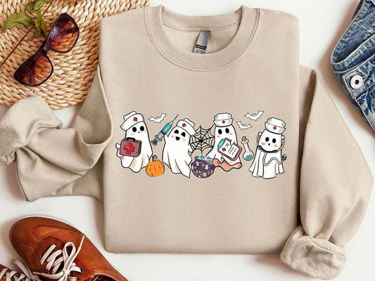 Ghost Nurse Halloween Sweatshirt, Ghost Nurse Shirt, Nurse Halloween Sweatshirt, Halloween Shirt For Nurse, Halloween Nurse Gift, Cute Nurse Shirt, Nurse Pumpkin Sweatshirt