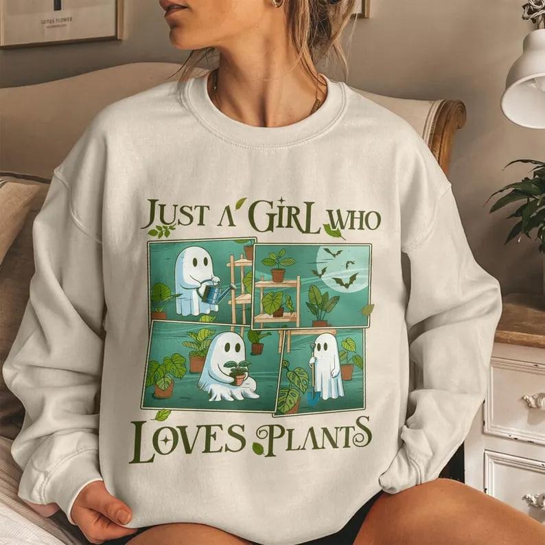 Ghost Plant Lady Sweatshirt, Ghost Plant Shirt, Halloween Plants Shirt, Halloween Ghost Shirt, Halloween Gift for Plant Lovers