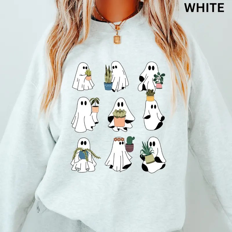 Ghost Plant Lady Sweatshirt, Ghoul and her Plants Sweatshirt, Plant Lover Gift, Halloween Ghost Sweatshirt, Halloween Gift, Plant Loverstyle{n002}2