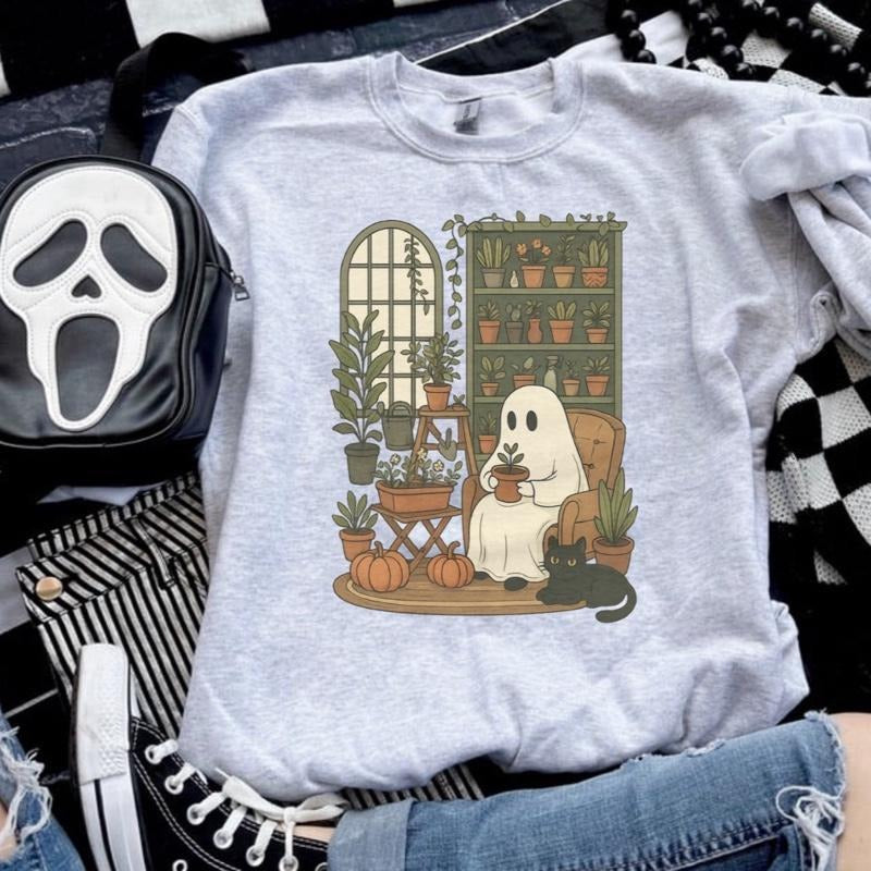Ghost Plant Lover Sweatshirt - Ash Grey - Halloween - Plants