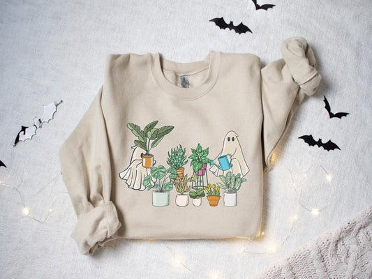 Ghost Plant Sweatshirt, Halloween Plant Lady Sweater, Plant Lover Gift, Ghost Shirt, Spooky Gardener Shirt, Cute Ghost Sweater, Halloween Gift Shirt