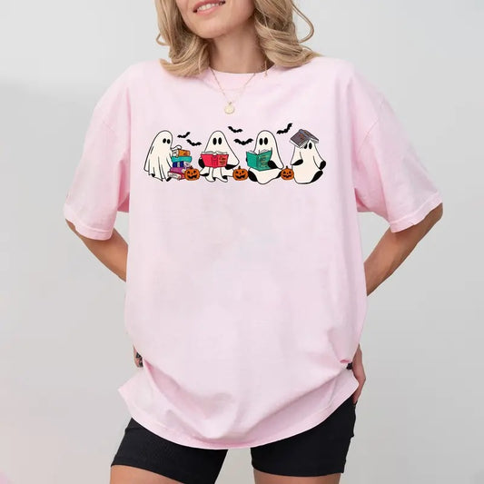 Ghost Reading Book Shirt, Halloween Book Shirt, Bookish Ghost Sweatshirt, Ghost Sweatshirt, Librarian Teacher Halloween Shirt, Pumpkin Ghost Halloween Shirt, Halloween Gift For Book Lover