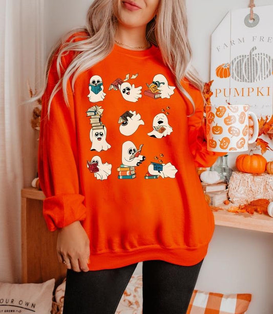 Ghost Reading Books Sweater, Bookish Halloween Sweatshirt, Halloween Teacher Gift, Librarian Halloween Shirt, Ghost Crewneck, Teacher Halloween Shirt, Librarian Shirt, Book Lover Shirt