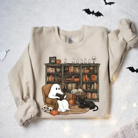 Ghost Reading Books Sweatshirt, Acotar Ghost Sweatshirt, Acotar Sweatshirt,Bookish Ghost Sweatshirt,Ghost Crewneck,Librarian Ghost Halloween