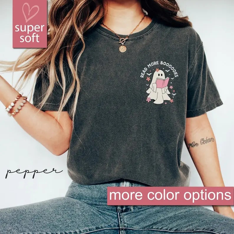 Ghost Reading Books t-Shirt, Bookish Halloween Shirt, Teacher Librarian Halloween Gift, Halloween Book Lover, Halloween School