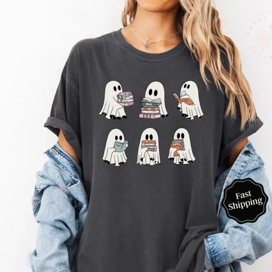 Ghost Reading Shirt - Sweatshirt - Hoodie, Book Lover T-shirt, Teacher Halloween Tee, Halloween Gift, Halloween for women, Full Color, For Men, For Women, Tee Print