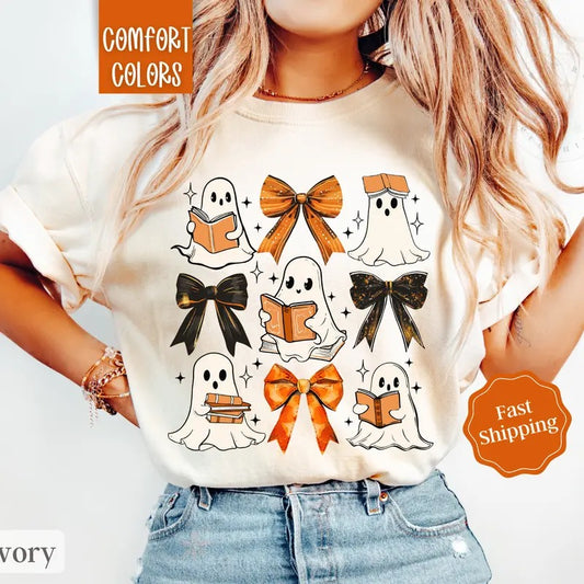 Ghost Reading Shirt Comfort Colors, Book Lover Tshirt, Teacher Halloween Tee