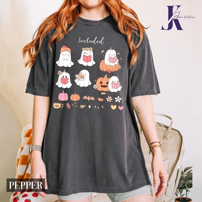 Ghost Reading Shirt Comfort Colors, Cute Ghost Shirt, Teacher Halloween Shirt, Librarian Shirt, Book Lover Tshirt, Reading Shirt, Teacher Shirt, Bookish Shirt