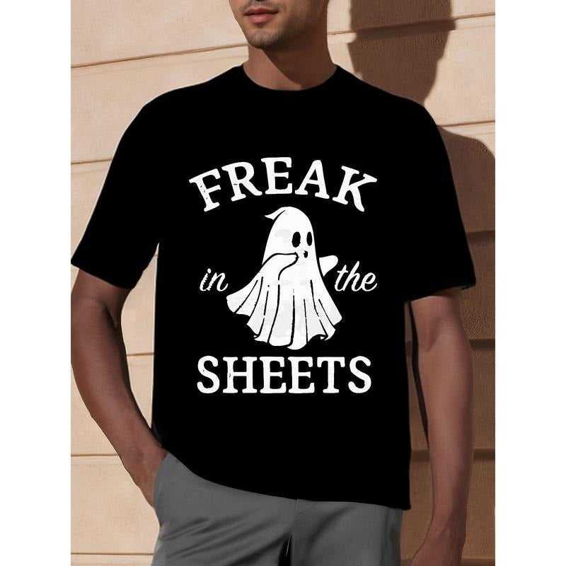 Ghost Shirt, Halloween Shirt Men, Black Spooky Shirt, Funny Halloween Shirt, Trick Treat Costume, Ghost Costume, Freak In The Sheets made in usa