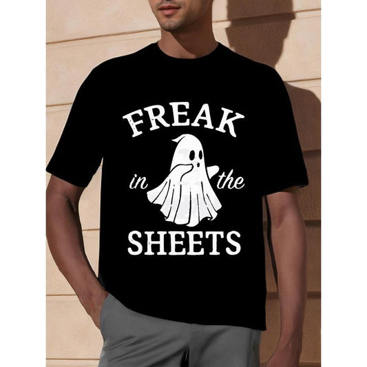 Ghost Shirt, Halloween Shirt Men, Black Spooky Shirt, Funny Halloween Shirt, Trick Treat Costume, Ghost Costume, Freak In The Sheets made in usa