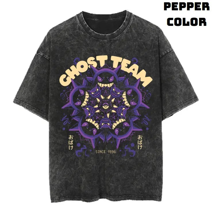 Ghost Team Vintage Graphic Tees, Gengar T-Shirt, Pokemon Shirts, Vacation Outfits, Unisex Anime Manga Shirt Top Menswear Streetwear Womenswear