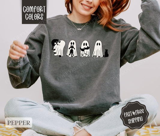 Ghost With Cats Sweatshirt Comfort Colors, Halloween Crewneck, Fall Sweater Womenswear cute ghost