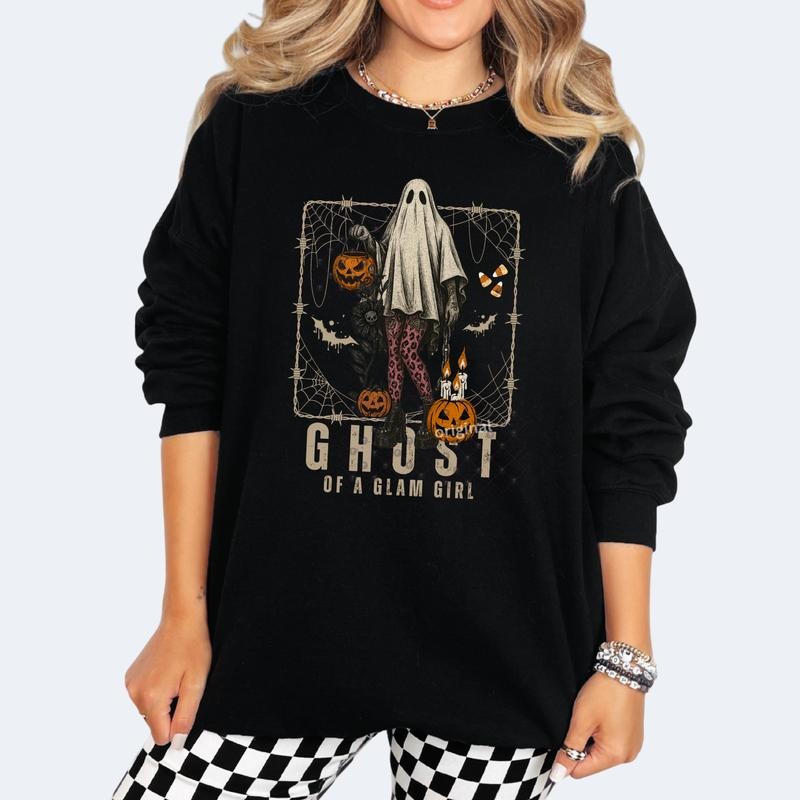 Ghost of a Glam Girl -  Black Crewneck Sweatshirt, T Shirt, or Hoodie Pullover | Punk, Alt, Grunge, Goth, Skeleton Style Vintage Casual Cotton Womenswear