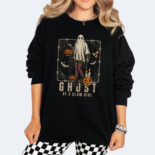 Ghost of a Glam Girl -  Black Crewneck Sweatshirt, T Shirt, or Hoodie Pullover | Punk, Alt, Grunge, Goth, Skeleton Style Vintage Casual Cotton Womenswear