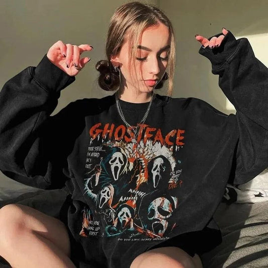 Ghostface Horror Sweatshirt, Scream Movie Scary Quotes Crewneck, Do You Like Scary Movies Hoodie, Ghostface 90s Halloween Sweater