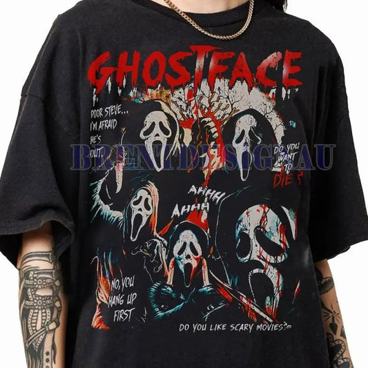 Ghostface Vintage 90s Graphic T-Shirt, Scream Horror Movies Shirt, Vintage Halloween Tshirt, Ghost Face Classic Retro Tees, Halloween Gift For Women and Man Unisex T-Shirt, Womenswear Top
