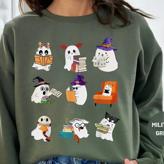 Ghosts Reading Books Teacher Halloween Shirt, Halloween Librarian Cute Boooks Shirt, Ghosts Book Sweatshirt, Ghost Reading Books Shirt, Halloween Teacher Librarian Gift, Halloween Sweatshirt
