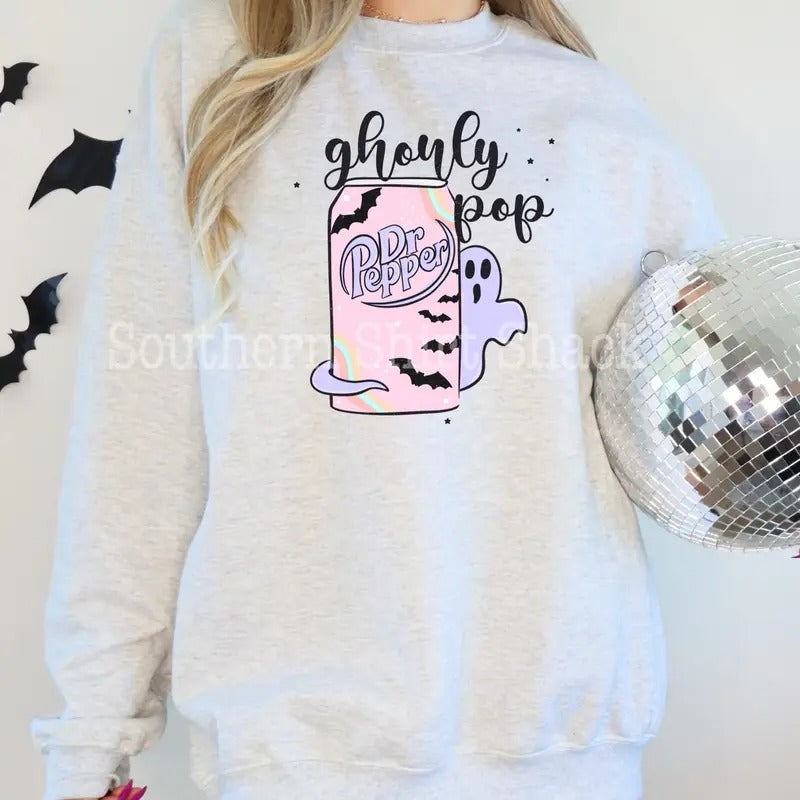 Ghouly Pop Dr. Pepper groovy Halloween sweatshirt