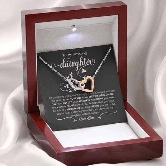 Gift For Daughter From Dad, To My Amazing Daughter Necklace, Daughter Jewelry, Interlocking Hearts Necklace Necklace With...