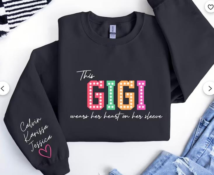 Gigi Sweatshirt with Kids Name, Custom Design, Unisex Fit, Casual Style, Long Sleeve, 50% Cotton & 50% Polyester, Machine Washable, USA - Hoodie
