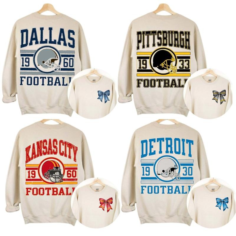 Gildan 18000 Unisex Crewneck 2sides Sport Classic Sweatshirt All Teams Football With Bow, Bow Football Sweatshirt, Sand Menswear Soft Sweaters Casual Long Sleeve
