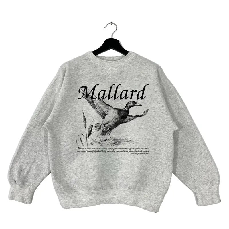 Gildan Hunting Season Mallard Duck National Wildlife Vintage 90s Sweatshirt Pullover T-shirt Hoodie Unisex Cotton Polyester Crewneck Graphic Sport Grey