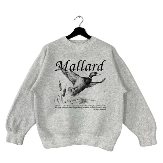 Gildan Hunting Season Mallard Duck National Wildlife Vintage 90s Sweatshirt Pullover T-shirt Hoodie Unisex Cotton Polyester Crewneck Graphic Sport Grey