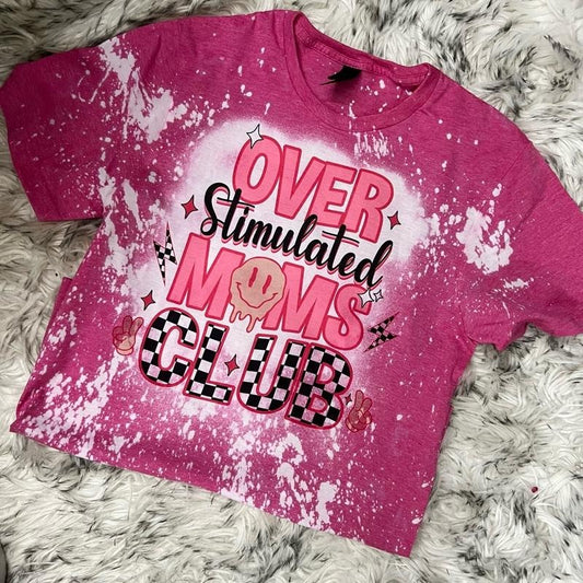Gildan Overstimulated Mom's Club T-Shirt Sublimation Pink Unisex All Seasons Comfortable Cotton Polyester Blend Short Sleeve Layering Tee