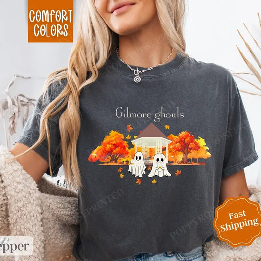 Gilmore Ghouls Shirt Comfort Colors, Fall Vibes Shirt, Fall Womenswear Oversized Crewneck
