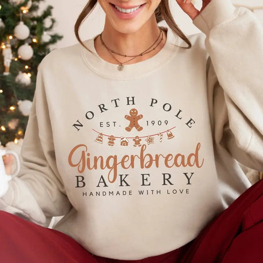 Gingerbread Bakery Christmas Sweatshirt, Gingerbread Sweater, Gingerbread Christmas Shirt, Vintage Christmas Sweatshirt, Winter Holiday Xmas Gift Shirt, Trendy Christmas Sweater For Women