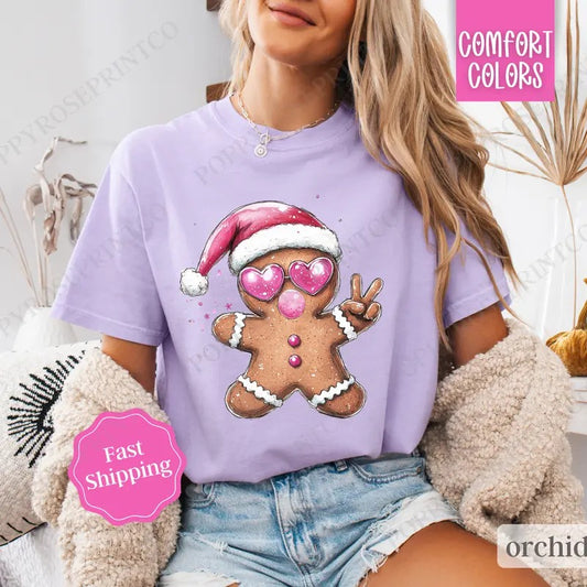 Gingerbread Bubble Shirt Comfort Colors, Preppy Christmas Tshirt,  Womens Holiday Tee