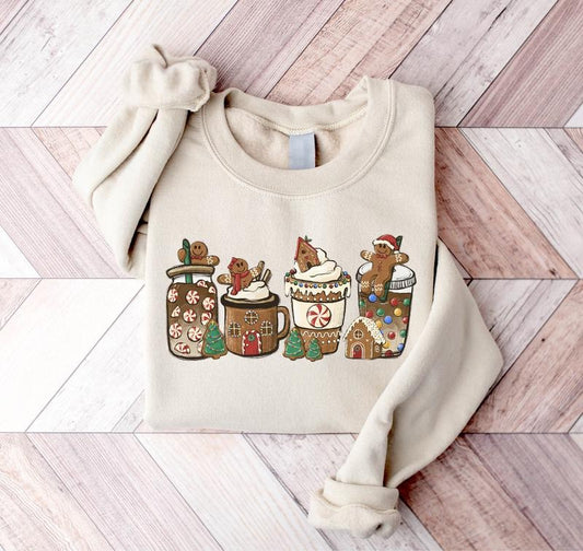 Gingerbread Christmas Coffee Cookies Sweatshirt, Cute Gingerbread Christmas Shirt, Coffee Christmas, Coffee Lover, Winter Crewneck, Women's Christmas Crewneck
