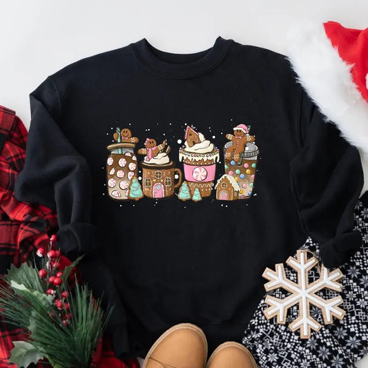 Gingerbread Christmas Coffee Shirt, Christmas coffee Sweatshirt, women Holiday sweater, Xmas Tee, Coffee Lover gift, Latte drink Crewneck