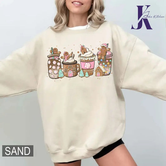 Gingerbread Sweatshirt, Gingerbread Christmas Coffee Shirt, Christmas coffee Sweatshirt, women Holiday sweater, Xmas Tee, Coffee Lover gift, Latte drink Crewneck