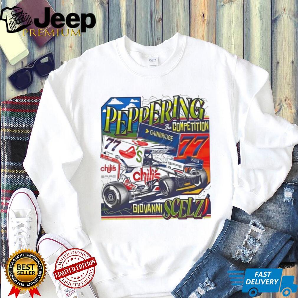 Gio Scelzi Chili’s 77 Spire Motorsports Sprint Car Peppering the Competition shirt