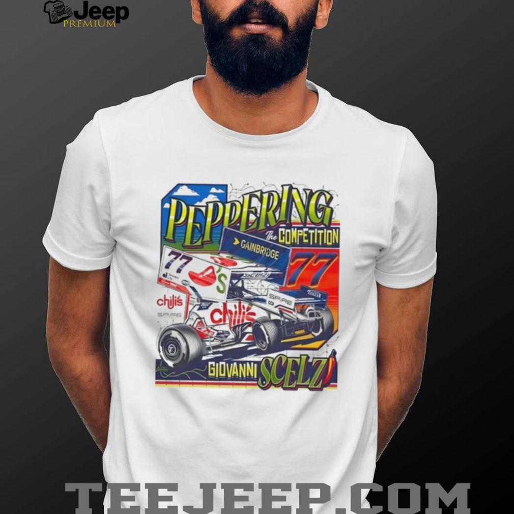 Gio Scelzi Chili’s 77 Spire Motorsports Sprint Car Peppering the Competition shirt