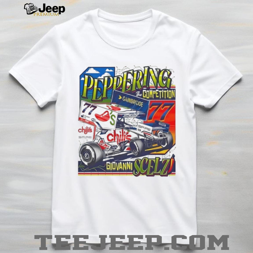 Gio Scelzi Chili’s 77 Spire Motorsports Sprint Car Peppering the Competition shirt