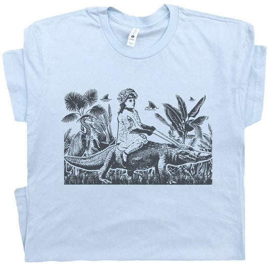 Girl Riding Alligator T Shirt Weird Shirts for Women Ladies Men Cute Vintage Florida Graphic Tshirt Cool Unusual Gator Tee Original Retro  T-shirt, sweater and Hoodie