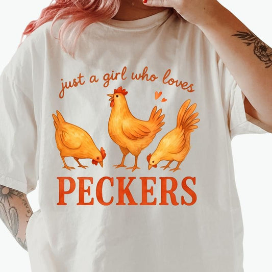 Girl who Loves Peckers Funny Graphic T-shirt, vintage graphic shirt Casual Oversized Cotton Shirt for the Comfort Fabric Top Womenswear Unisex Women Lady Tshirt