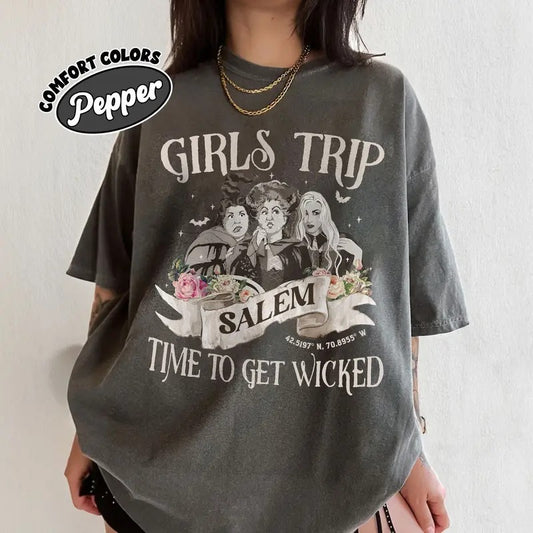 Girls Trip Halloween Comfort Colors Shirt, Time To Get Wicked Witches Shirt, Salem Witches Halloween Vintage