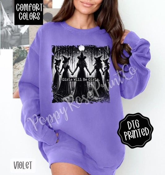 Girls Will Be Girls Comfort Colors Sweatshirt, Trendy Halloween Crewneck