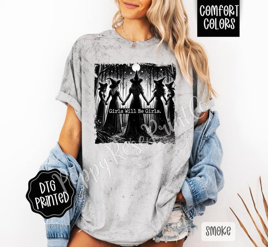 Girls Will Be Girls Halloween Tee Comfort Colors Color Blast T-Shirt, Women's Graphic Tee Spooky Season Shirt