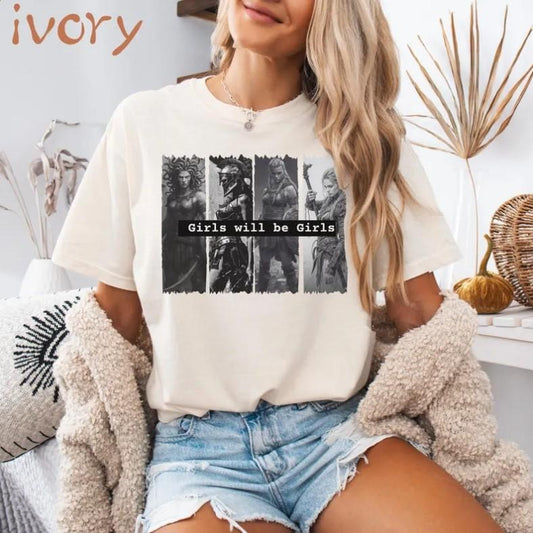 Girls Will Be Girls Shirt, Vintage Medusa Holding Head Shirt, Greek Gods Graphic, Feminism Shirt