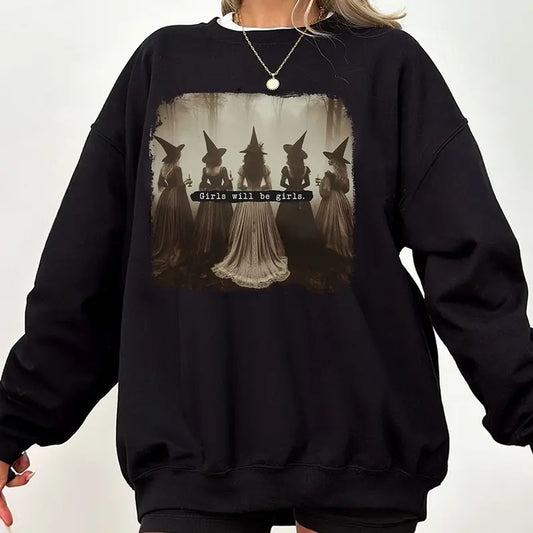 Girls Will Be Girls Witch Halloween Shirt, Women Rights Halloween Sweatshirt, Funny Witchy Vintage Shirt, Vintage Halloween Shirt, Witchy Vibes Shirt, Feminist Witch Shirt, Halloween Gift For Friends, Girl Power Shirt