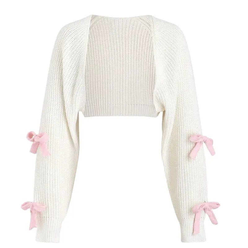 Girly Aesthetic Back To School Open Front Ribbed Knit Bow Cute Cropped Cardigan Sweater Shrug T-Shirts, Hoodie, Sweatshirt