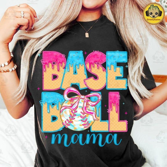Girly Baseball Ice Cream Shirt, Stylish Sport Mom Tee, Trendy Game Wear