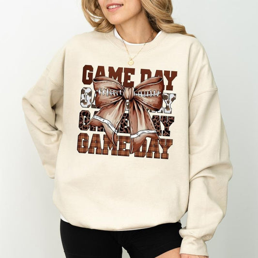 Girly Coquette Bow Game Day Football Sweatshirt, Vintage Football Crewneck for Girls, Fall Sports Sweater for Women, Game Day Crewneck, Touchdown Season Sweatshirt, Comfy Long Sleeve Pullover, Oversized Women's Tops, Casual Womenswear, Soft Cotton Fabric
