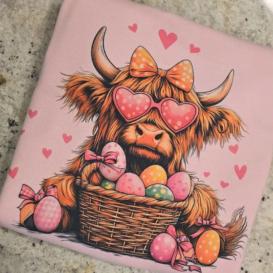 Girly Easter highland cow Tee or Sweatshirt Hoodie | WearSparks.com