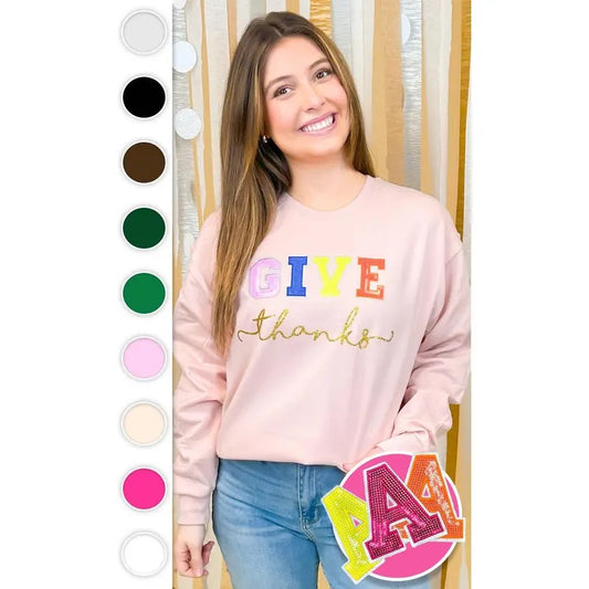 Give Thanks Sequin Graphic Sweatshirt