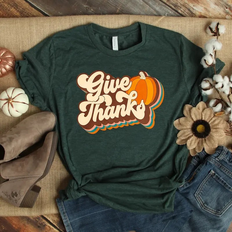 Give Thanks Shirt, Thankful Shirt, Thanksgiving Shirt, Thanksgiving Gift, Family Thanksgiving Shirt, Fall Shirt, Cute Fall Shirt Cotton Menswear Top Polyester